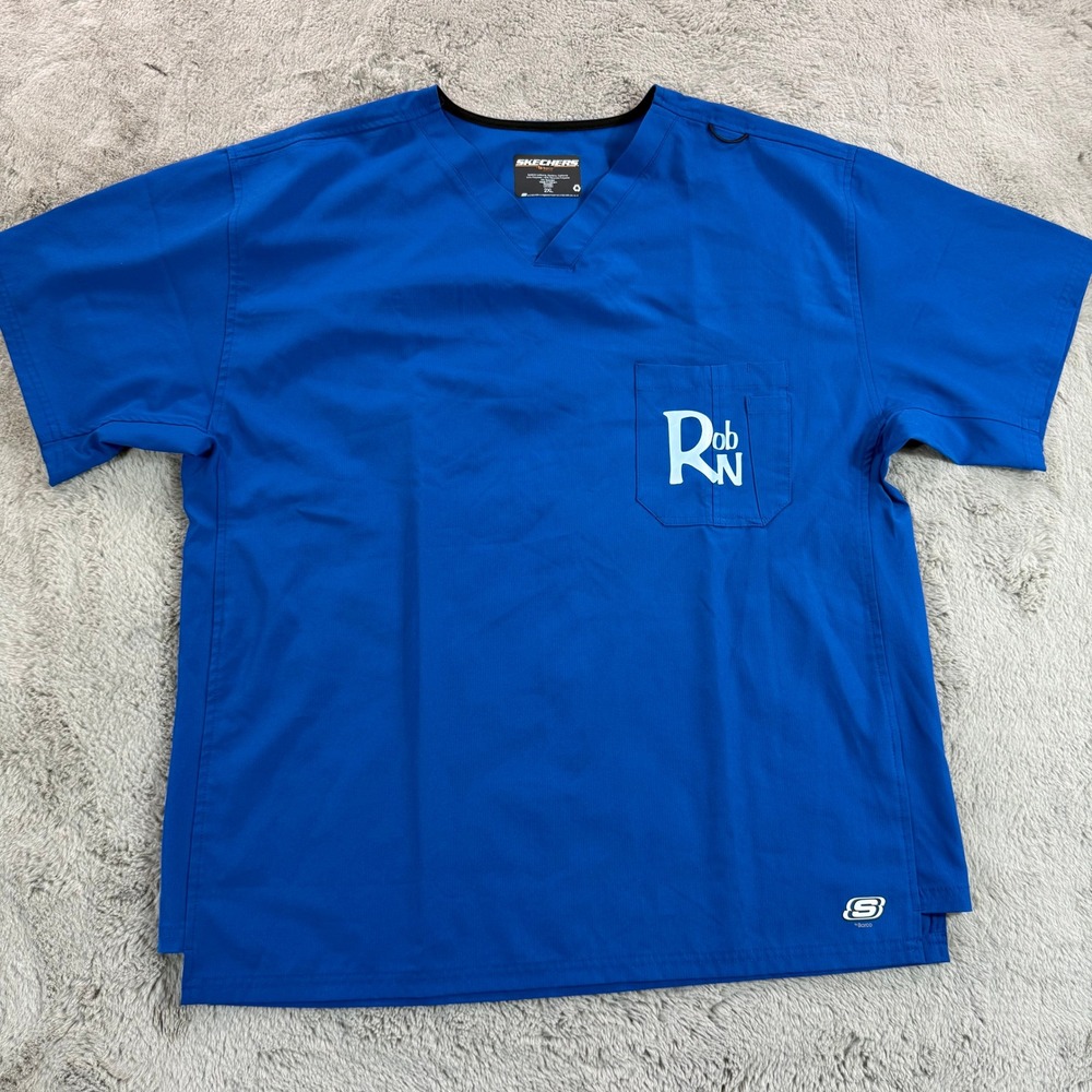 Skechers Barco Unisex 2XL Scrub Top‎ RN Job Royal Blue Medical Uniform